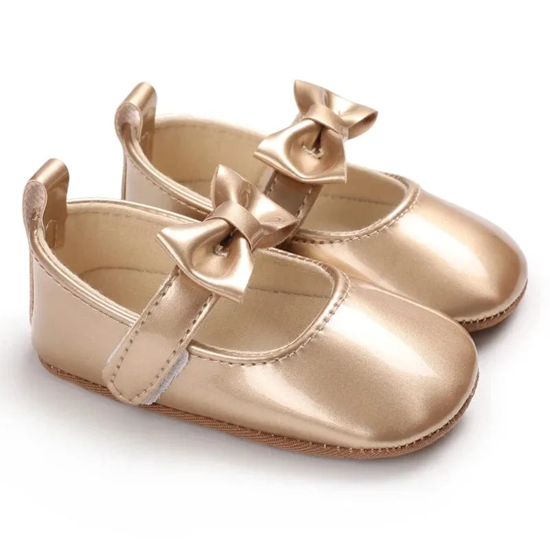 Metallic Bow Decorated Baby Girl Flats