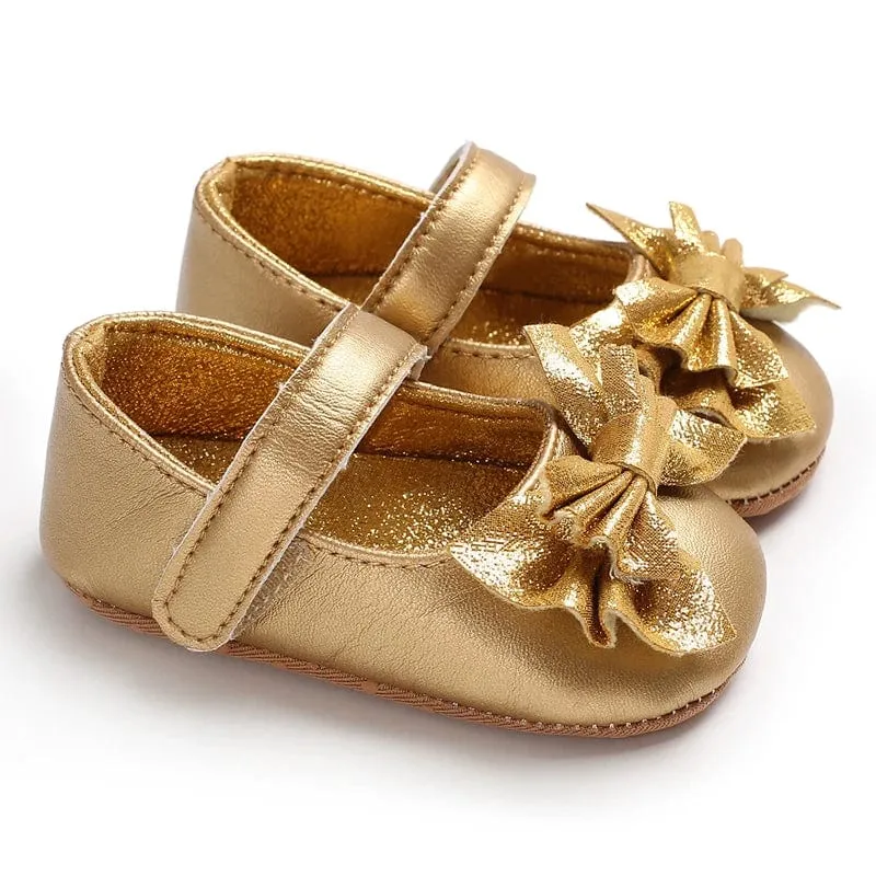 Metallic Bow Decorated Baby Girl Flats