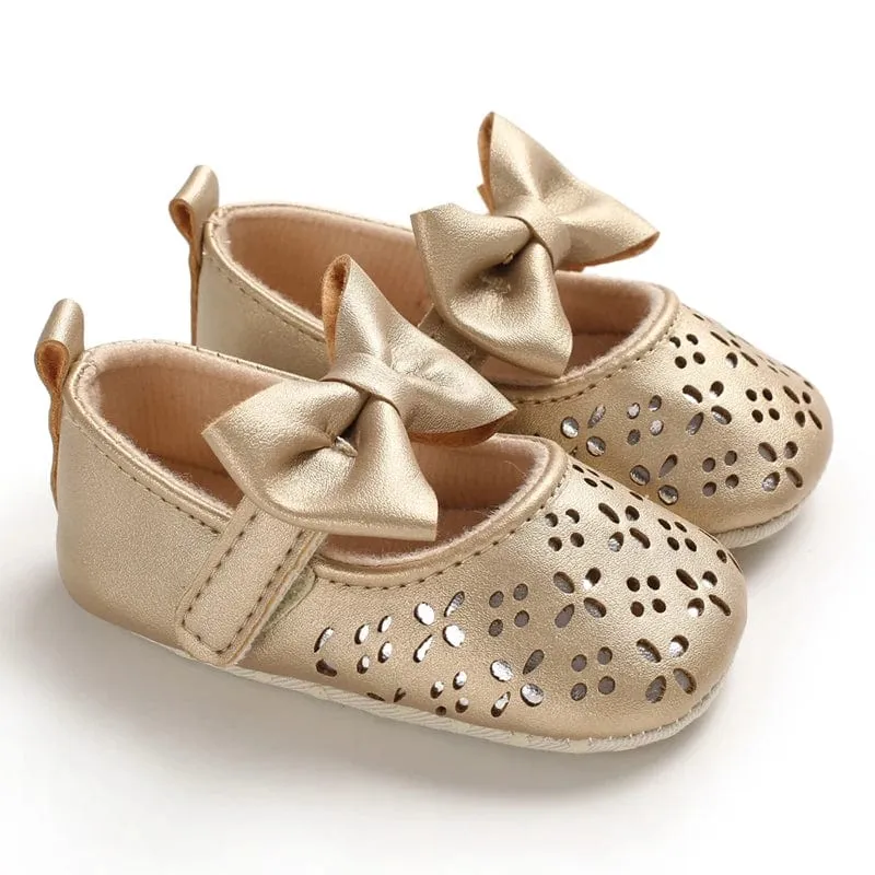 Metallic Bow Decorated Baby Girl Flats
