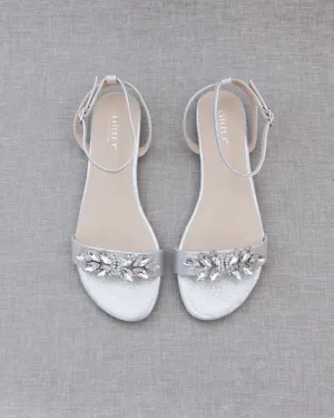 Metallic Flat Sandal with Butterfly Brooch and Ankle Strap