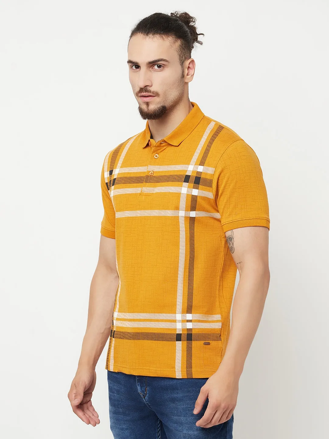 Mustard Checked Polo T-Shirt