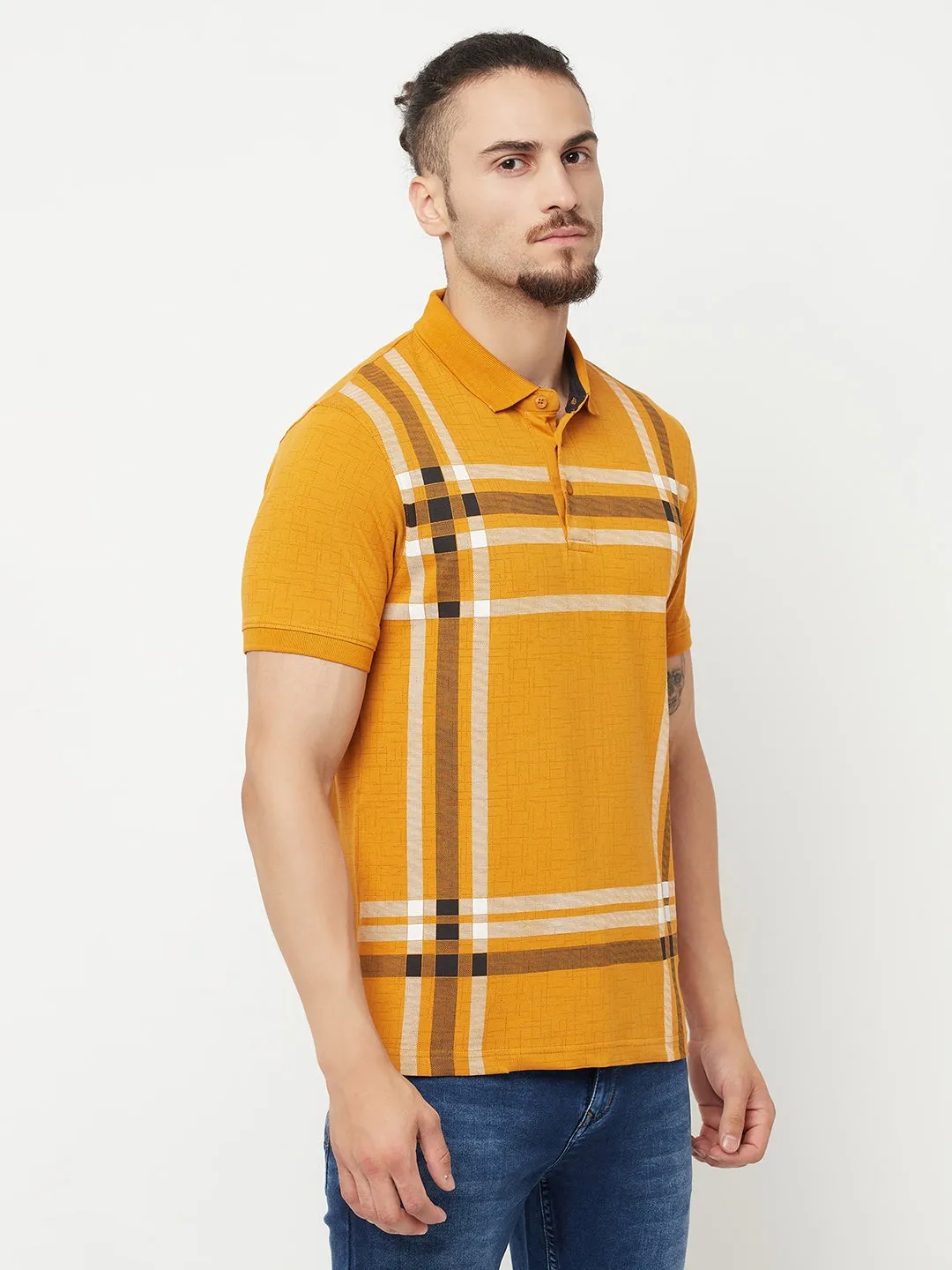 Mustard Checked Polo T-Shirt