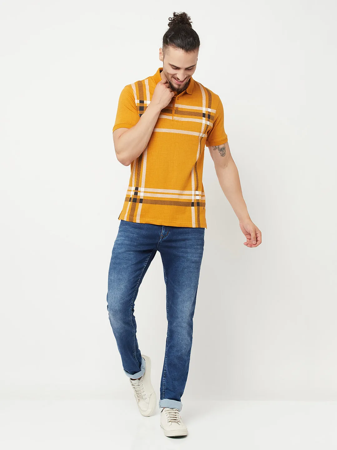 Mustard Checked Polo T-Shirt