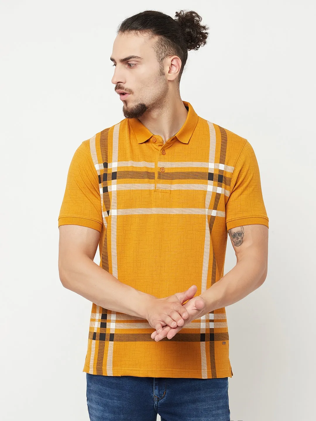 Mustard Checked Polo T-Shirt