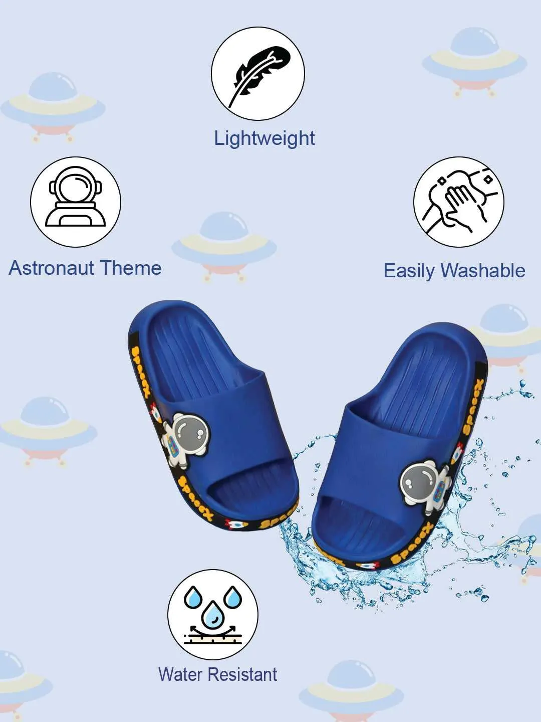 Navy Blue Astronaut and Rocket Slides for Boys