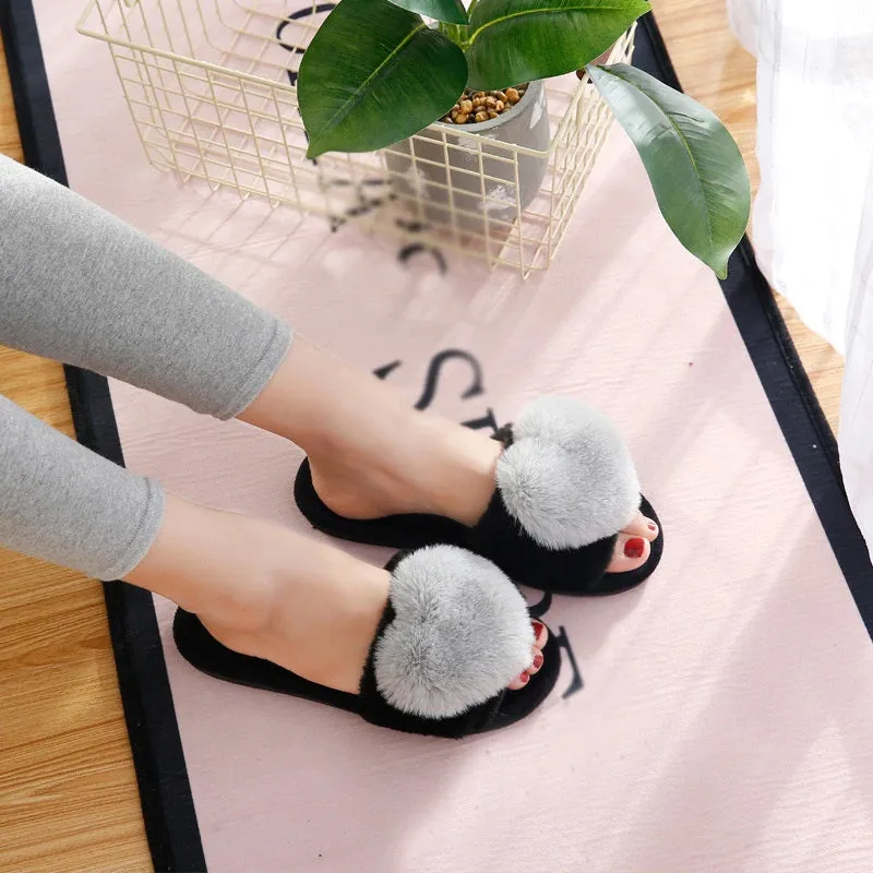 Non-slip Love Heart Pattern Soft Plush Indoor Slippers
