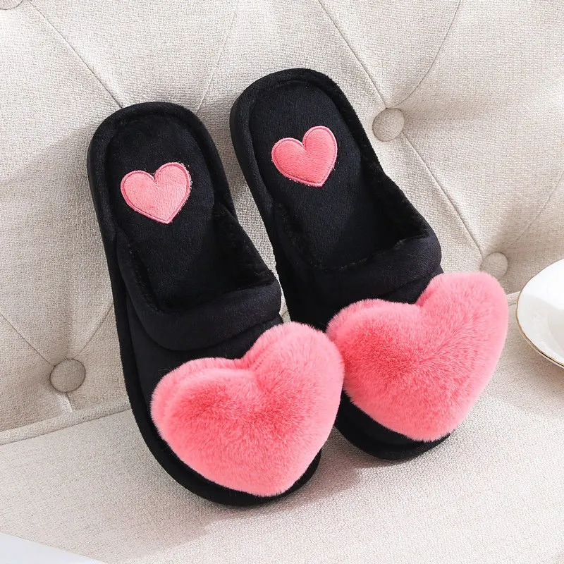 Non-slip Love Heart Pattern Soft Plush Indoor Slippers