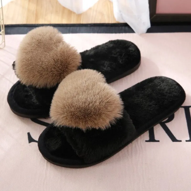 Non-slip Love Heart Pattern Soft Plush Indoor Slippers