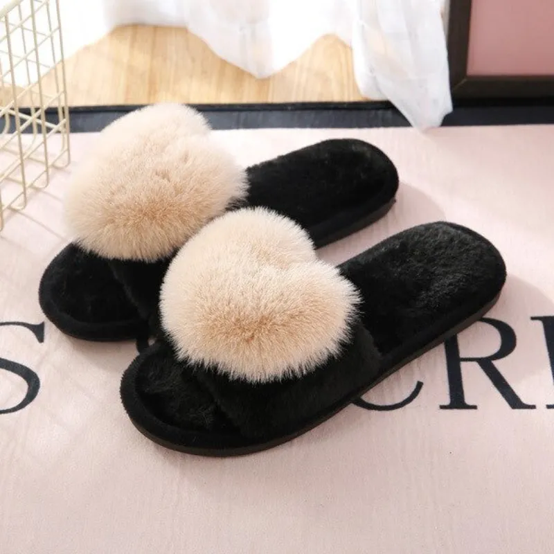 Non-slip Love Heart Pattern Soft Plush Indoor Slippers