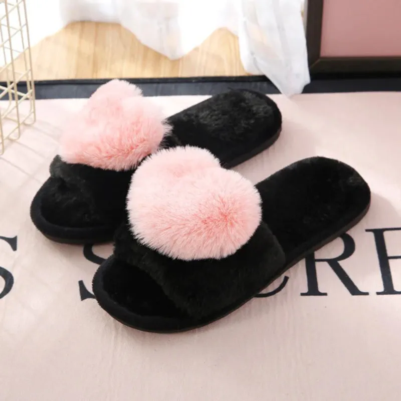 Non-slip Love Heart Pattern Soft Plush Indoor Slippers