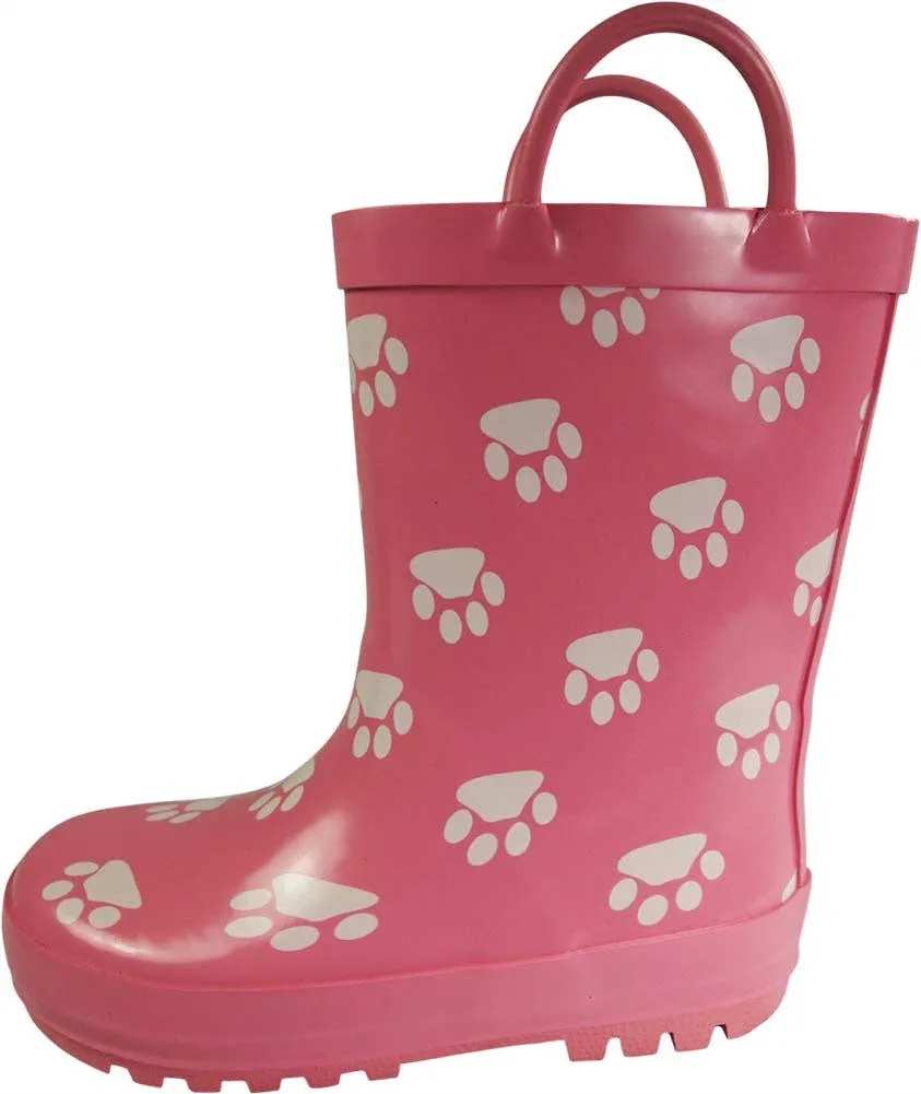 Norty Girls 11-3 Pink Paw Rubber Rain Boot 16435