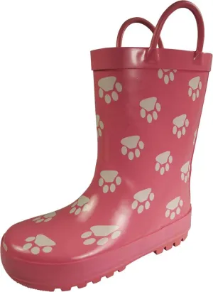 Norty Girls 11-3 Pink Paw Rubber Rain Boot 16435