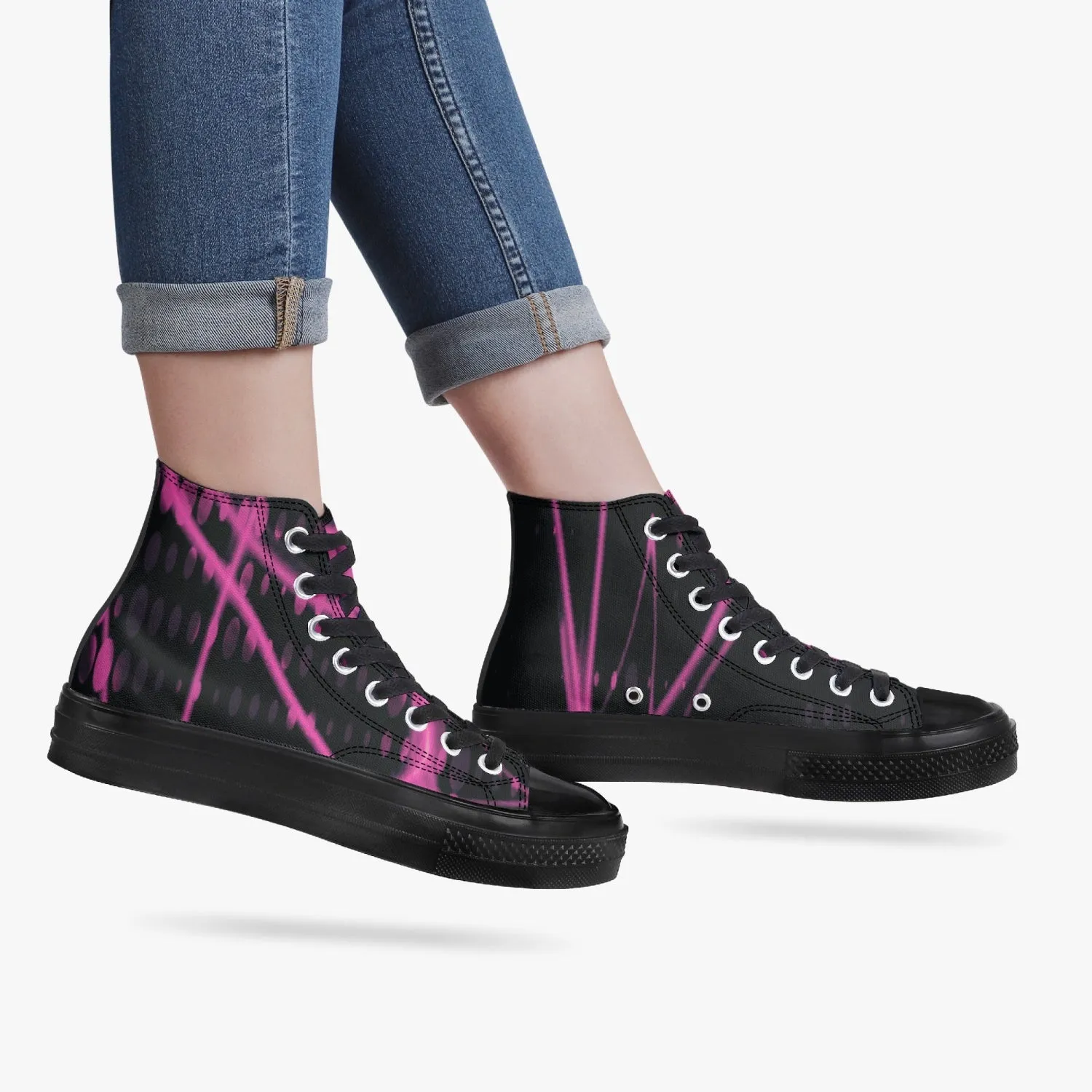 Officially Sexy Pink Laser High-Top Canvas Shoes - Black