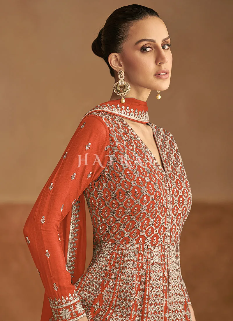 Orange Traditional Embroidery Festive Anarkali Gown