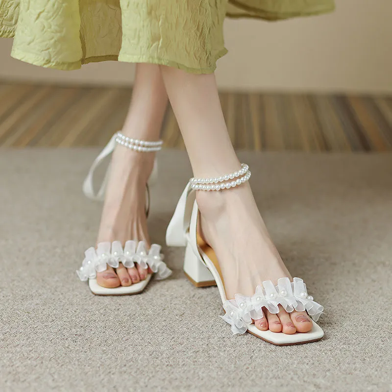 Pearl Ribbon Bow Heel