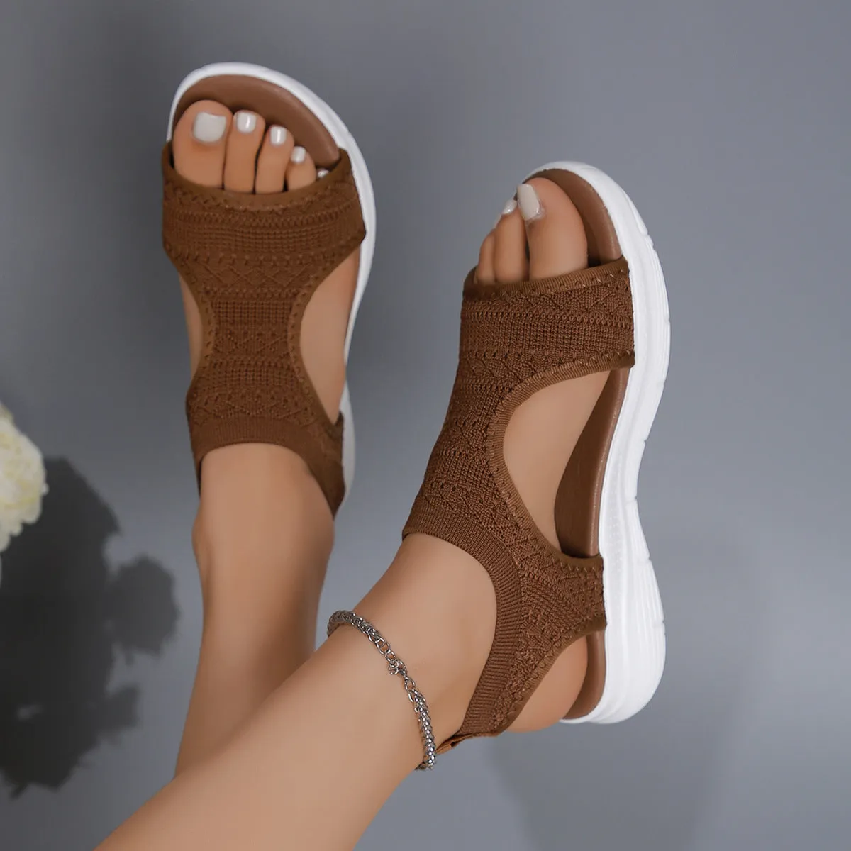 Peep Toe Solid Color Sandals