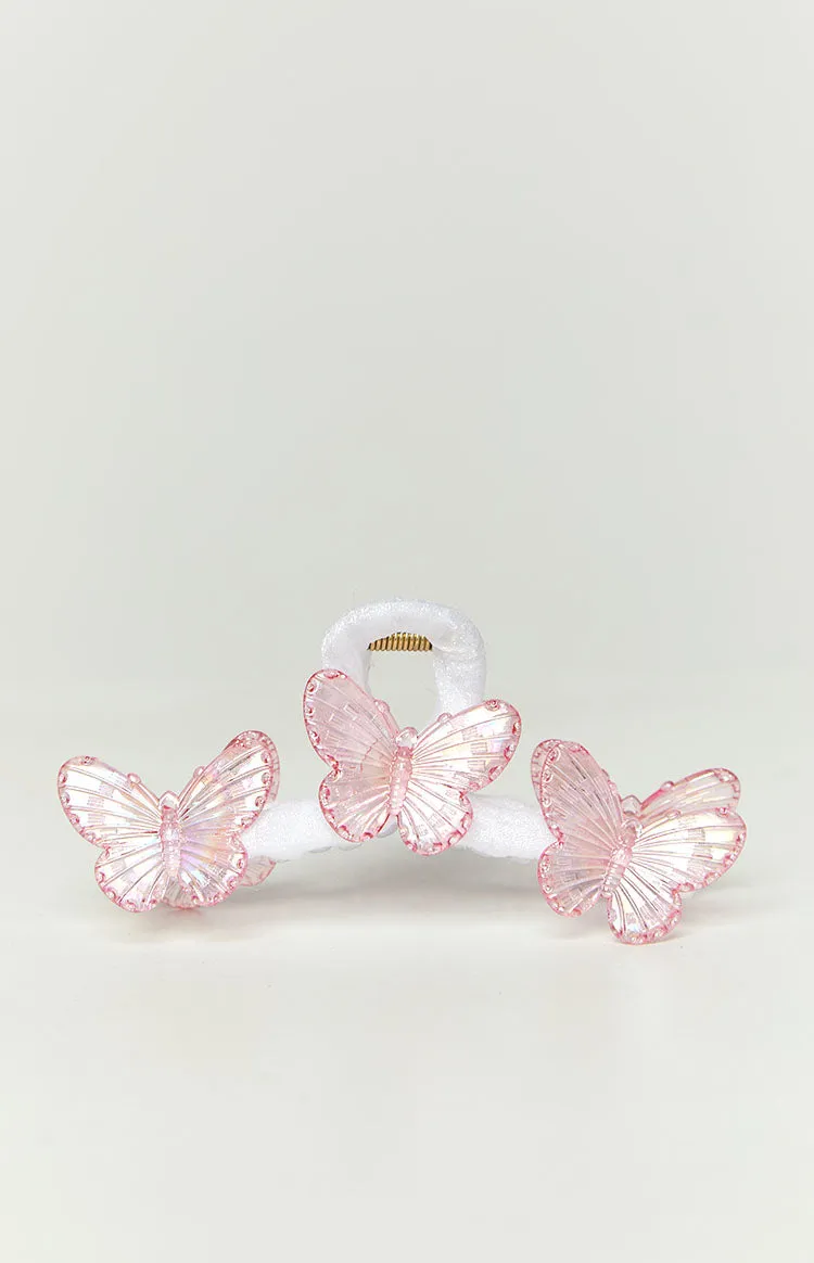 Pink Iridescent Butterfly Claw Clip