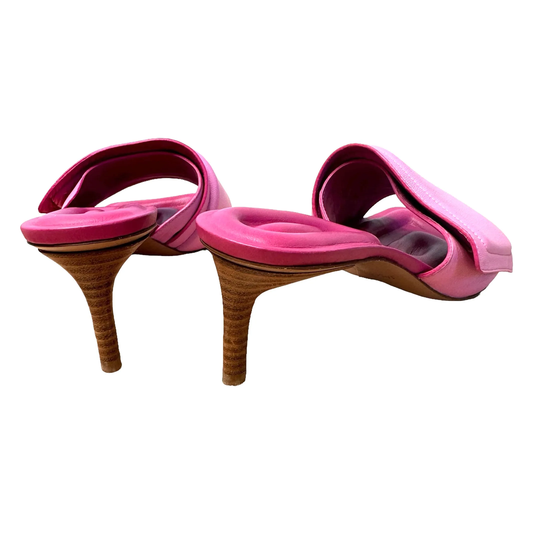 Pink Leather Slides - 7