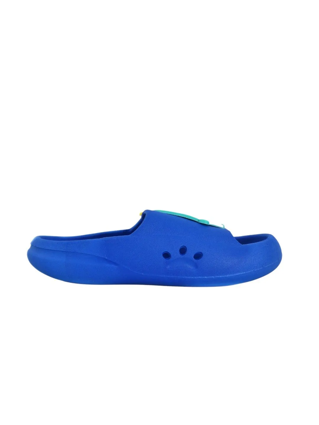 Playful Dino Applique Slides - Vibrant Blue