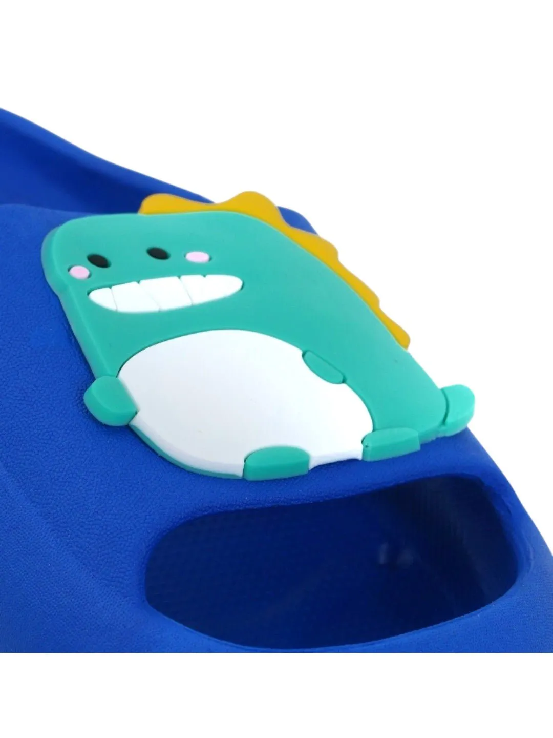 Playful Dino Applique Slides - Vibrant Blue