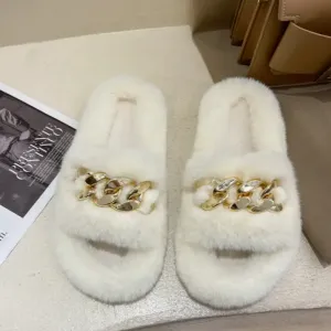 PLUSH CHAIN SLIPPER IN WHITE & BLACK OPTIONS