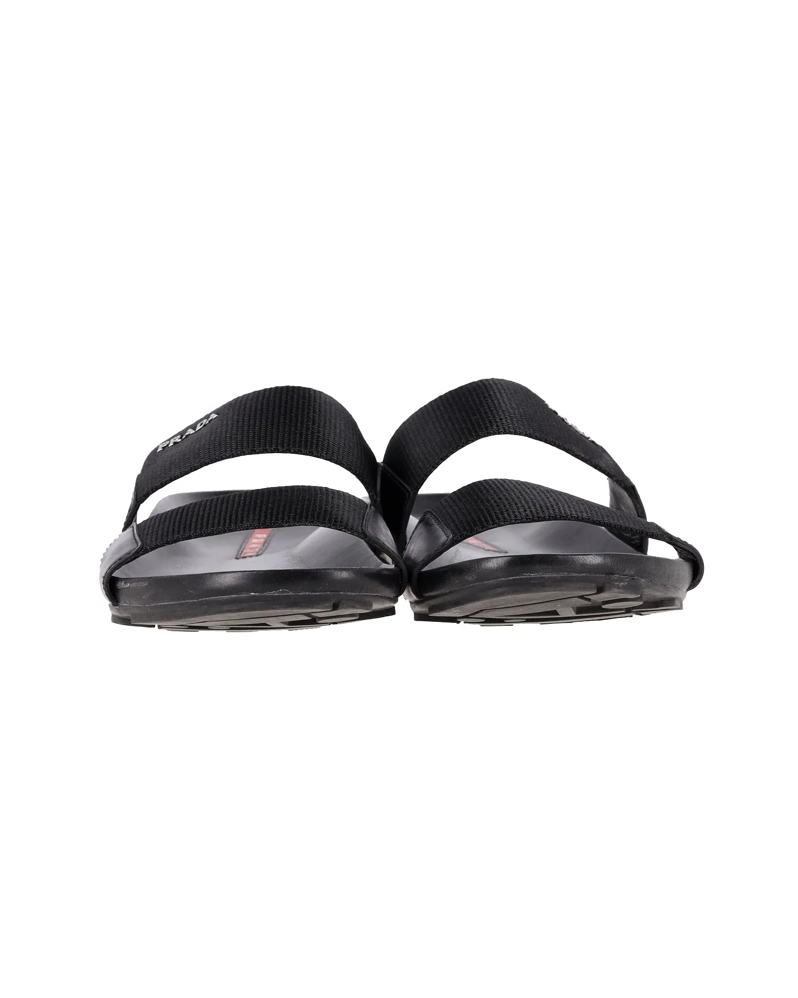 Prada Double Strap Slides in Black Nylon