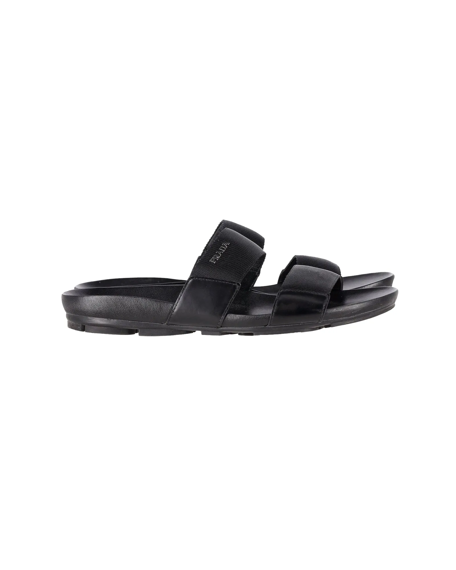 Prada Double Strap Slides in Black Nylon