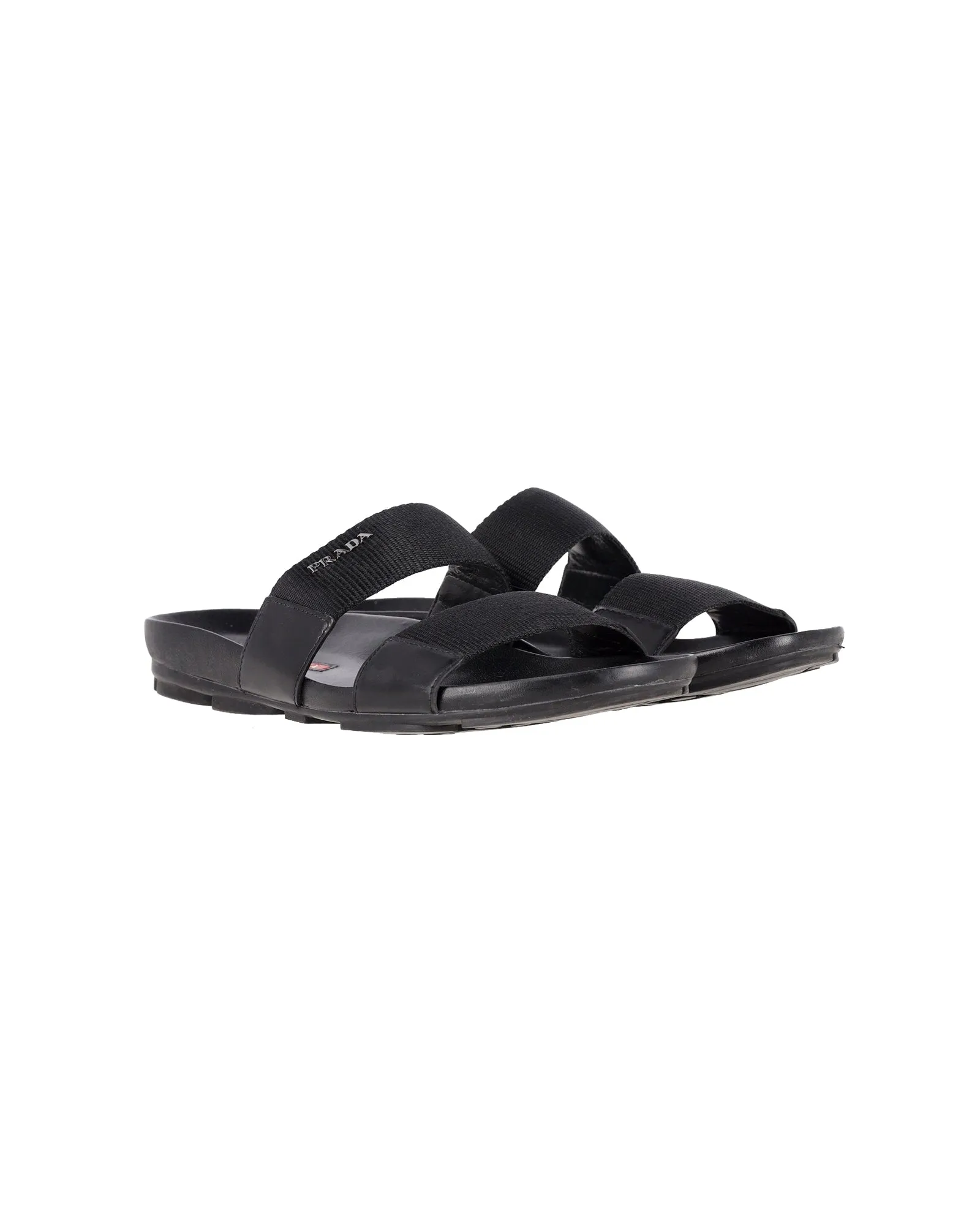 Prada Double Strap Slides in Black Nylon