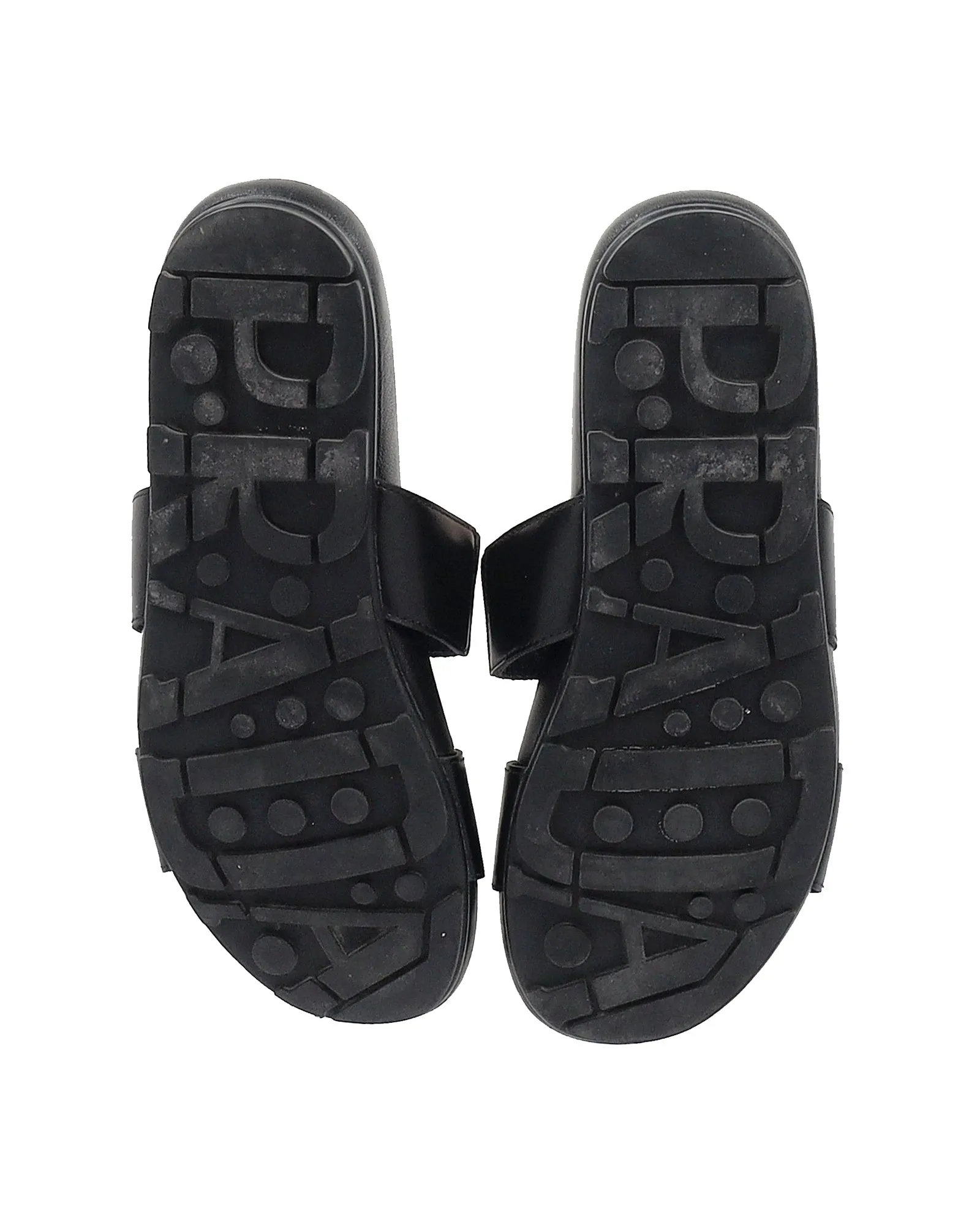 Prada Double Strap Slides in Black Nylon