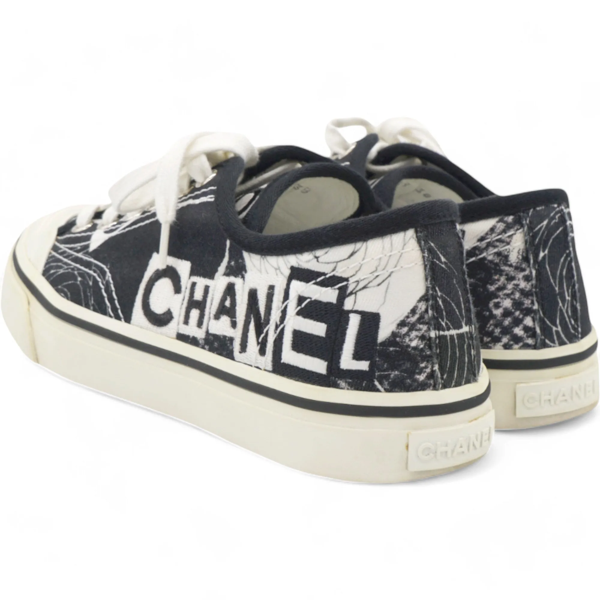 Printed Fabric Low Top Logo Sneakers White Black Size 38