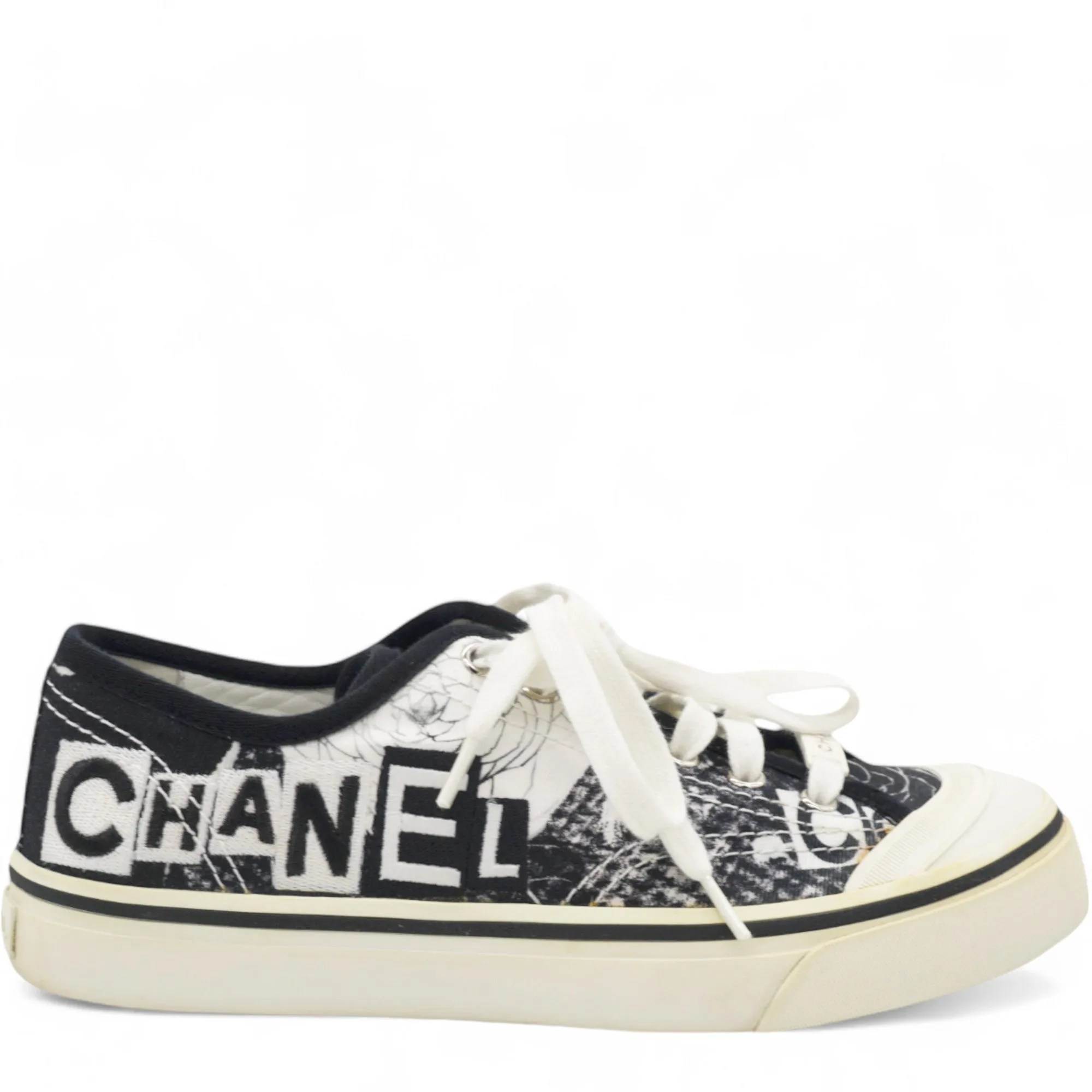 Printed Fabric Low Top Logo Sneakers White Black Size 38