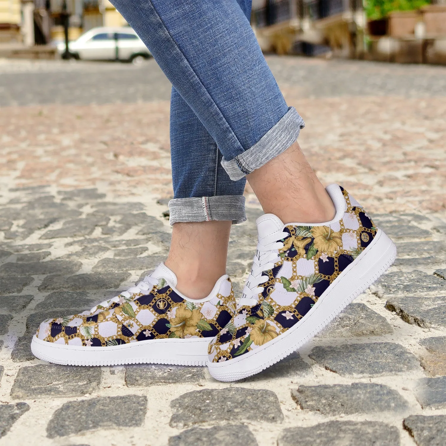 Retro Vegan Leather Low-Top Sneakers, Vintage Baroque Print, Y2K 90's Aesthetic Footwear, Exceptional Comfort and Durability