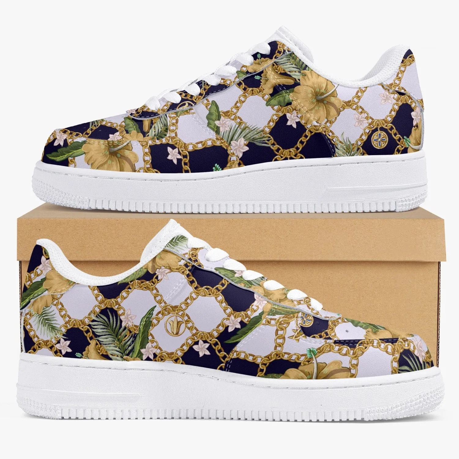 Retro Vegan Leather Low-Top Sneakers, Vintage Baroque Print, Y2K 90's Aesthetic Footwear, Exceptional Comfort and Durability