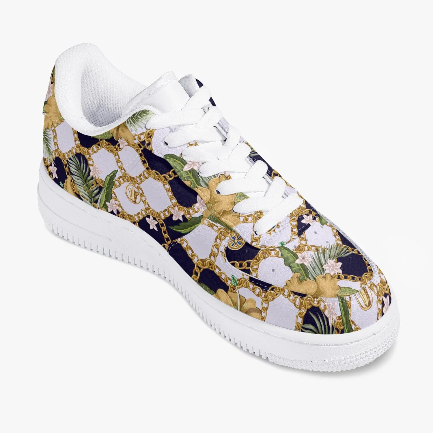 Retro Vegan Leather Low-Top Sneakers, Vintage Baroque Print, Y2K 90's Aesthetic Footwear, Exceptional Comfort and Durability