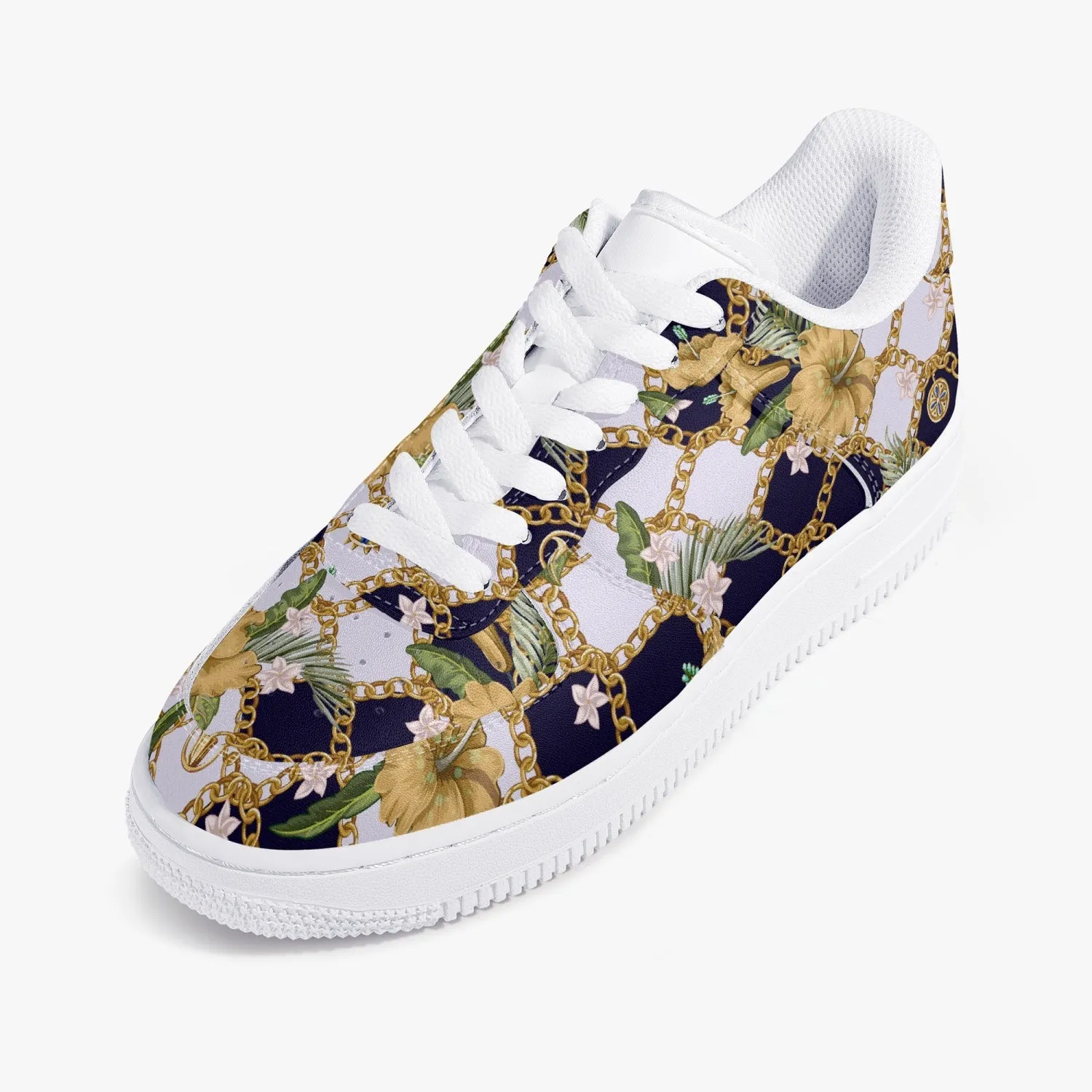 Retro Vegan Leather Low-Top Sneakers, Vintage Baroque Print, Y2K 90's Aesthetic Footwear, Exceptional Comfort and Durability