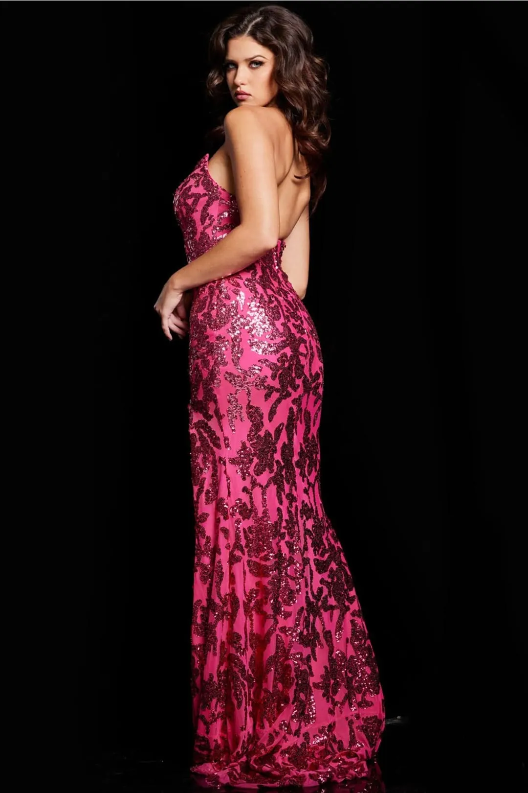 Sequin Fitted Strapless Slit Gown by Jovani 37271