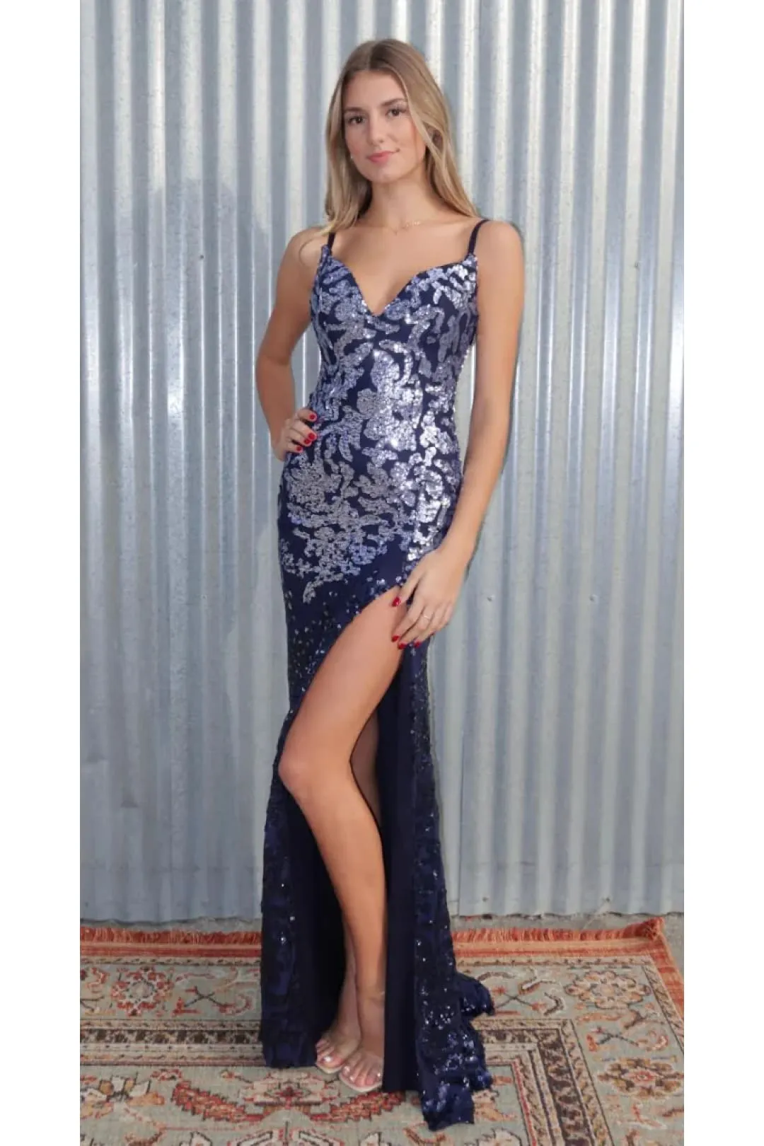 Sequin Fitted Strapless Slit Gown by Jovani 37271