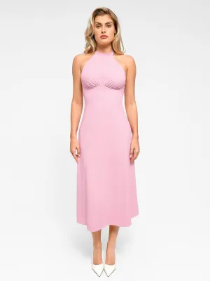 Shapewear Sculpting Backless Halter A-Line Midi Dress