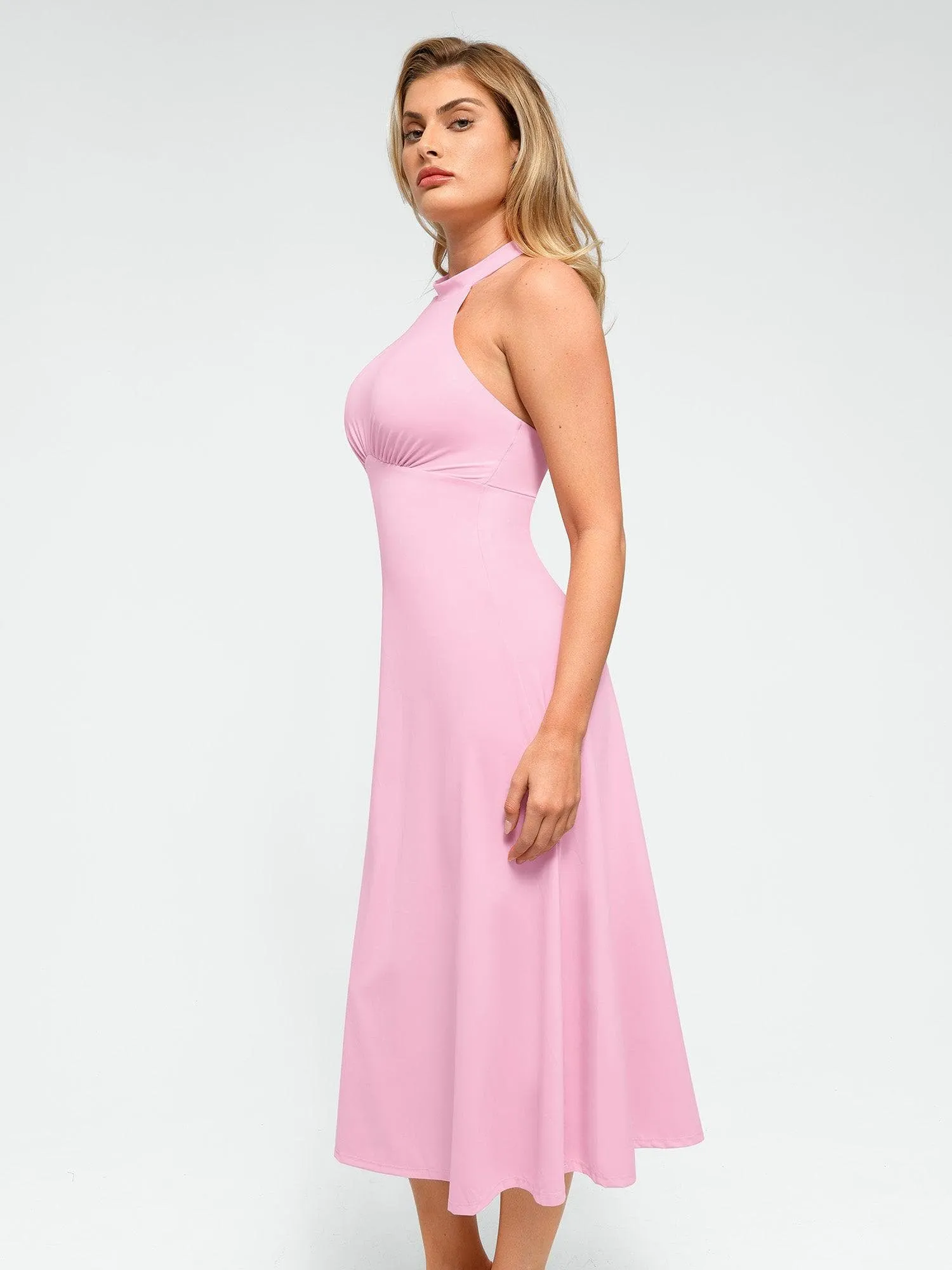 Shapewear Sculpting Backless Halter A-Line Midi Dress