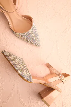 Starlight Beige | Pointed Toe Heel w/ Crystals