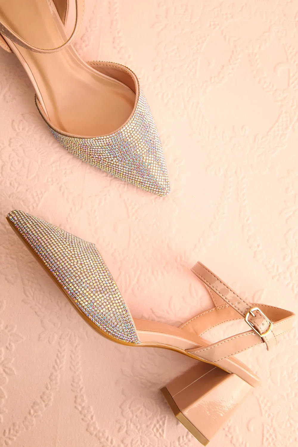 Starlight Beige | Pointed Toe Heel w/ Crystals