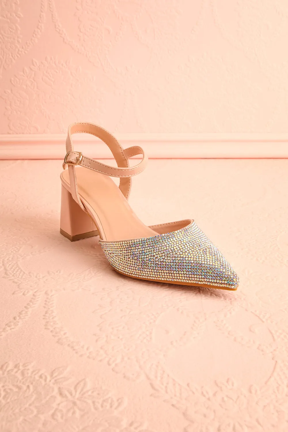 Starlight Beige | Pointed Toe Heel w/ Crystals