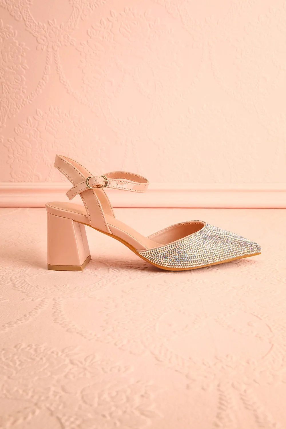 Starlight Beige | Pointed Toe Heel w/ Crystals