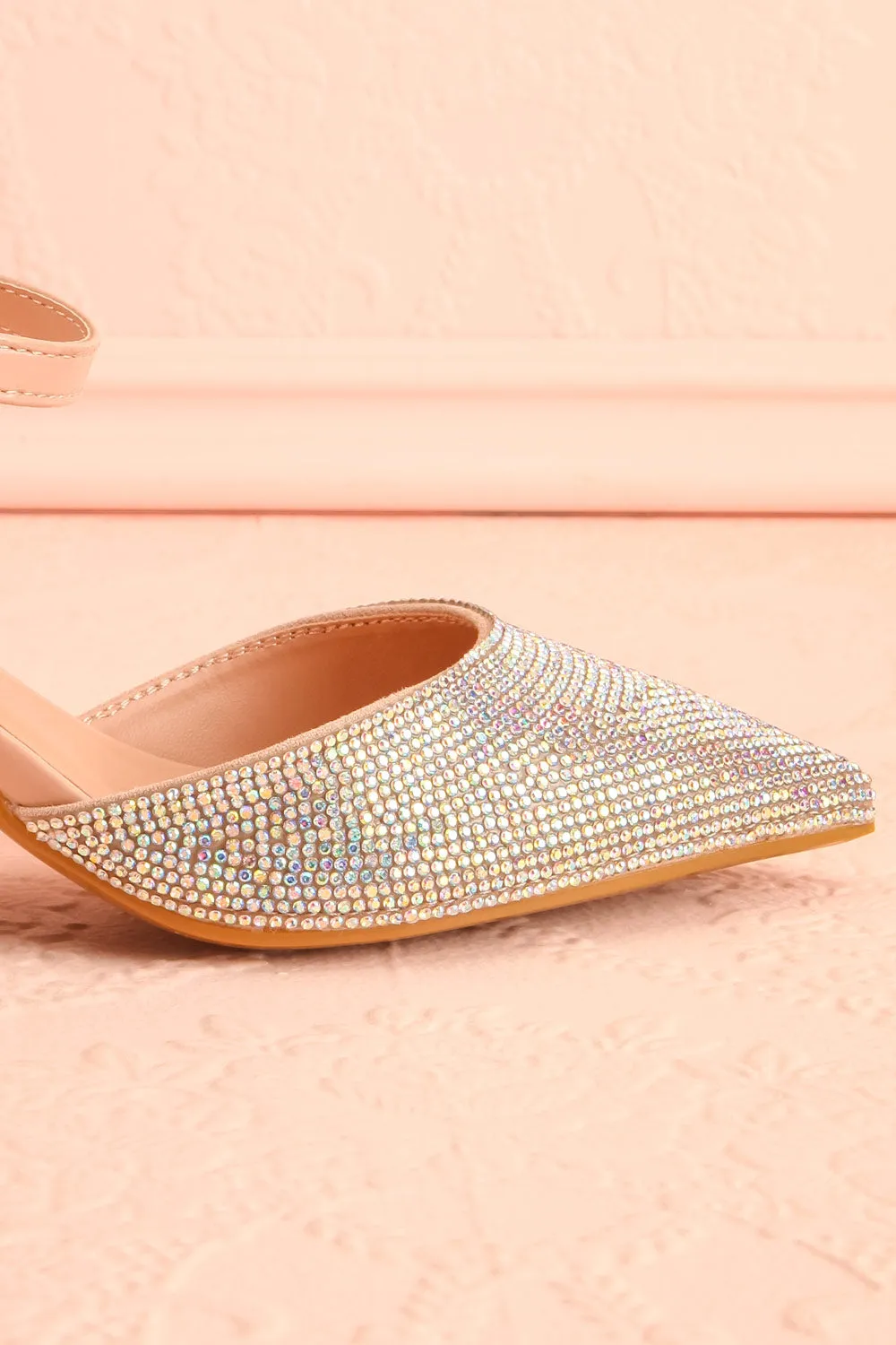 Starlight Beige | Pointed Toe Heel w/ Crystals