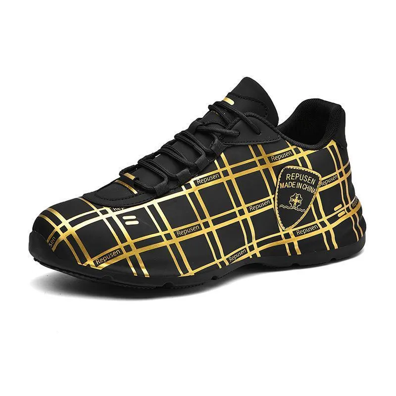 Stylish Microfiber Plaid Casual Sneakers