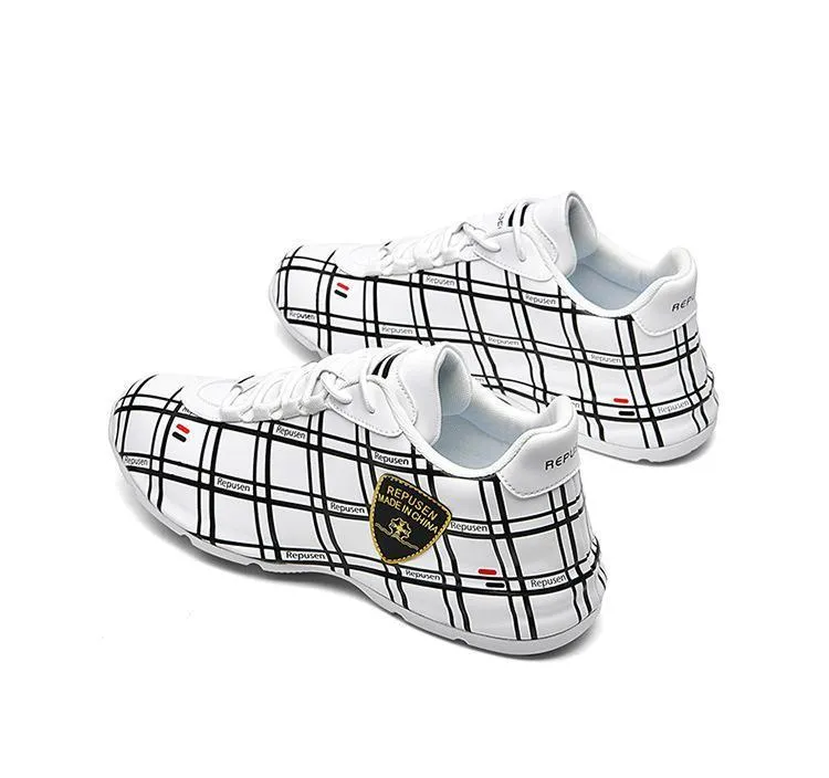 Stylish Microfiber Plaid Casual Sneakers
