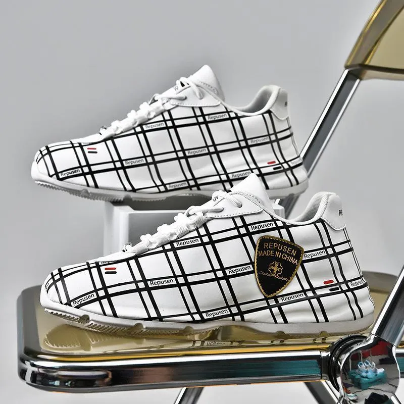 Stylish Microfiber Plaid Casual Sneakers