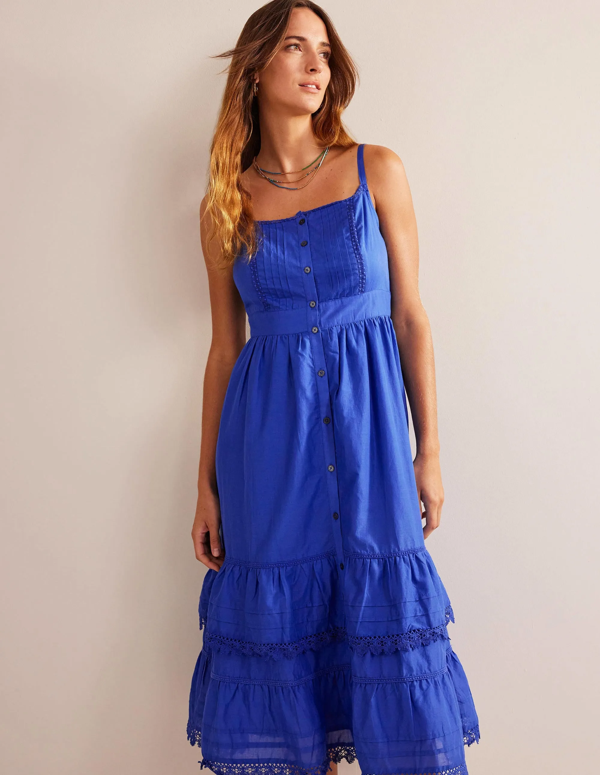 Tiered Trim Midi Dress-Island Sapphire