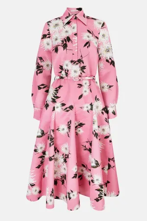 Tomasina Dress In Coral Dahlia Floral Print Taffeta Faille