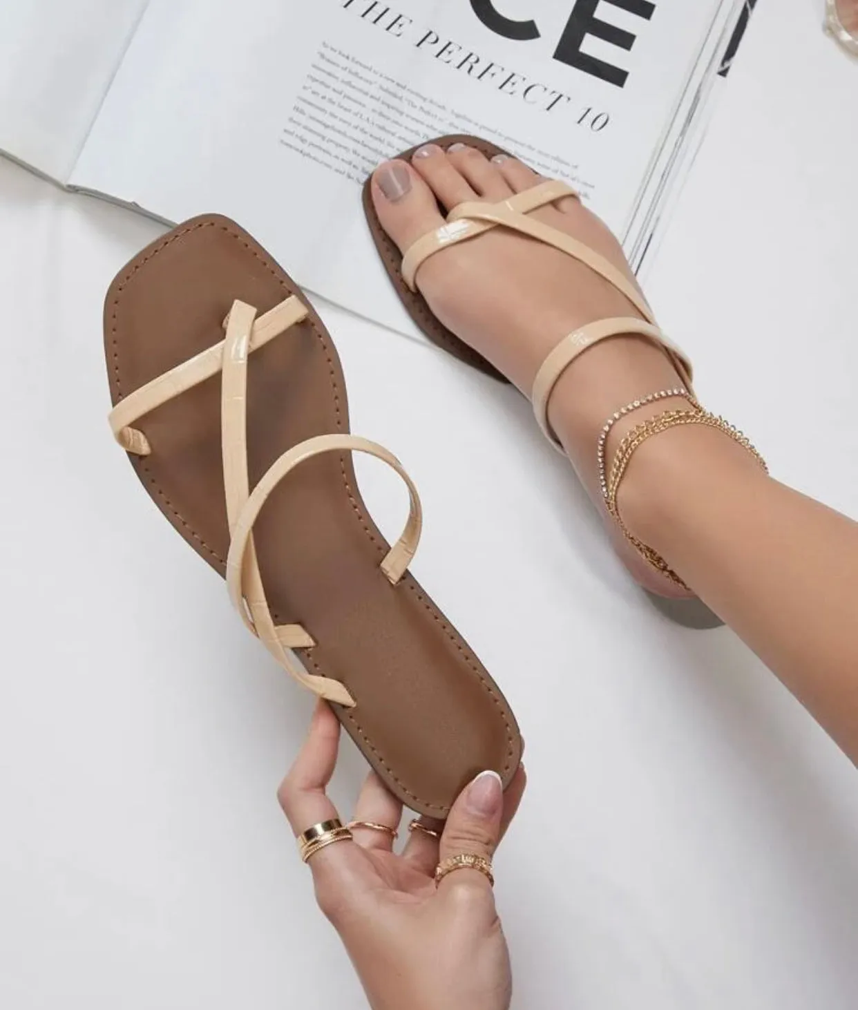 Vegan leather square toe strap oh sandals